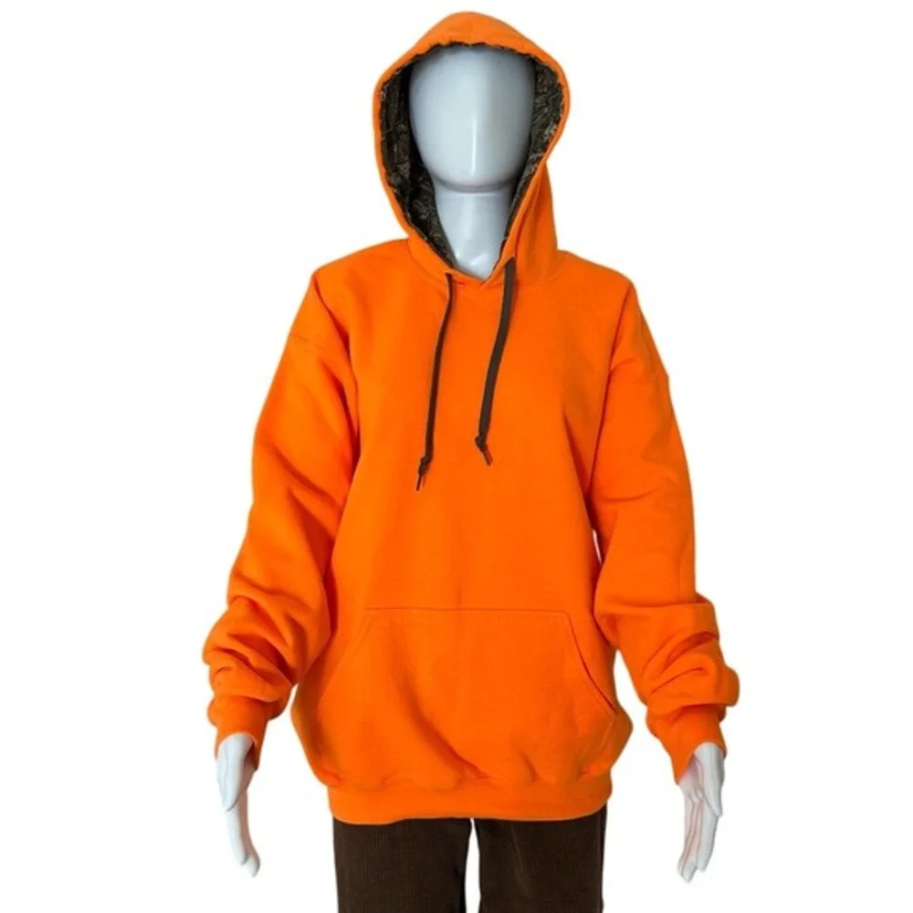 Mossy Oak Bright Orange Long Sleeve Camo Lined Inside Hoodie Size‎ Large